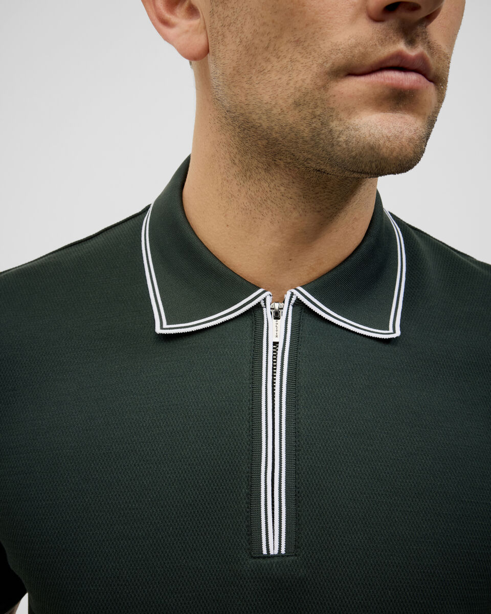 Textured Zip Collar Polo, Forest, hi-res